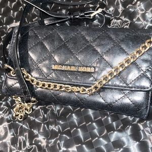 Michael Kors Crossbody Wallet Black Soft Quilted Leather